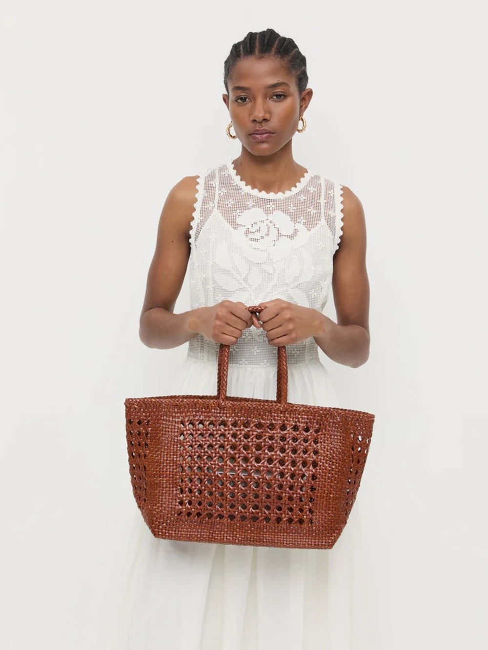 NWT Loeffler RandalL Klara Open-Weave Tote | Saddle - Picture 4 of 10